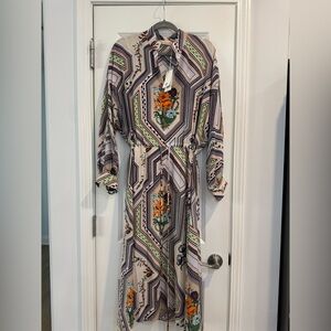 Tory Burch Brown and Cream Long Sleeve Shirt Dress
